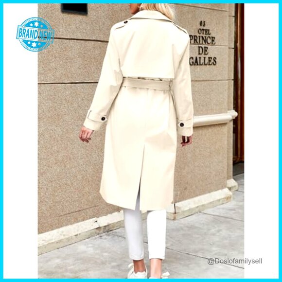 Double Breasted Trench Coat Windproof Lapel Belted Elegant Classic Overcoat - Picture 5 of 7
